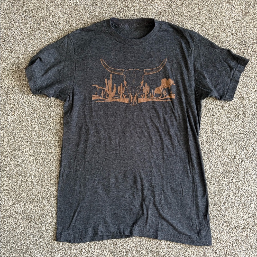 Charcoal Graphic Desert Tee - Longhorn Cactus Print
